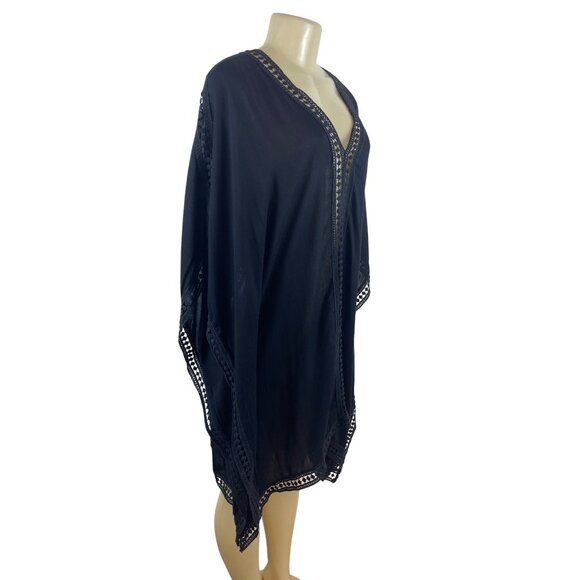 Tommy Bahama Black Poncho With Crochet Trim For Women Size S/P - Picture 2 of 7